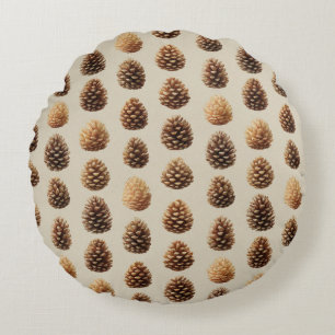 Rustikales braunes Pine Cone Wintermuster Rundes Kissen