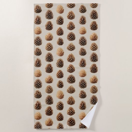Rustikales braunes Pine Cone Wintermuster Strandtuch (Vorderseite)