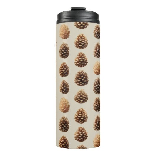 Rustikales braunes Pine Cone Wintermuster Thermosbecher (Vorderseite)