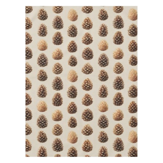 Rustikales braunes Pine Cone Wintermuster Tischdecke (Vorderseite)