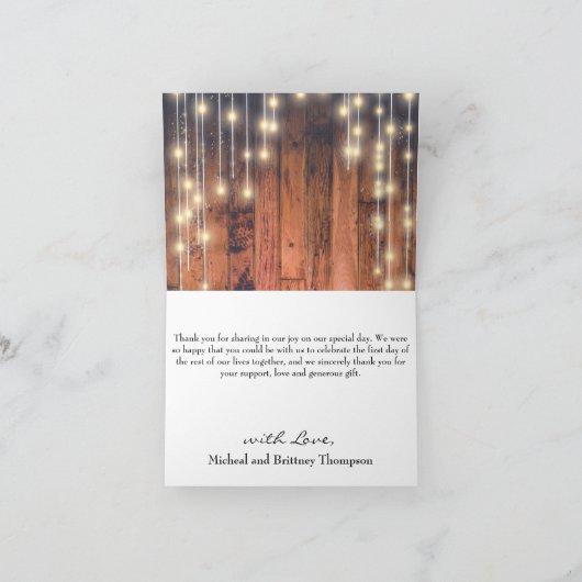 Rustikales Braunholz Dankeskarte (Innenseite)