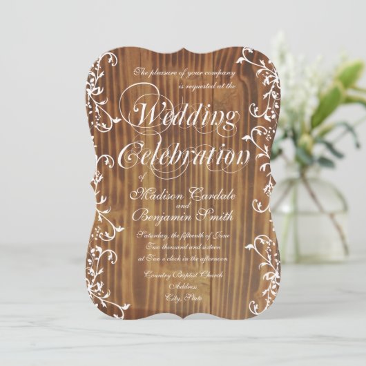 Rustikales Braunholz-Hochzeitsfest im Lande wirl Einladung (Stehend Vorderseite)