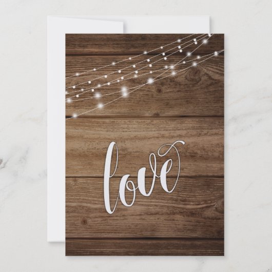 Rustikales Braunholz-Licht nur verheiratet Empfang Einladung (Rückseite)