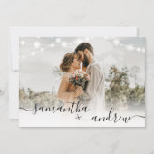 Rustikales Braunholz-Licht-Skript 4 Fotos Hochzeit Einladung (Vorderseite)