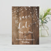 Rustikales Braunholz, Lichtteile Save the Date (Stehend Vorderseite)