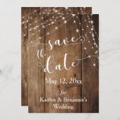 Rustikales Braunholz, Lichtteile Save the Date (Vorne/Hinten)