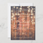 Rustikales Braunholz & Lights | Hochzeit Einladung (Vorderseite)