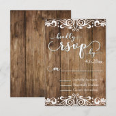 Rustikales Braunholz mit Lacy Scrollwork UAWG RSVP Karte (Vorne/Hinten)