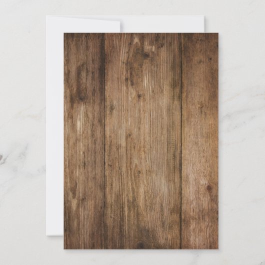 Rustikales Braunholz mit Rollen Save the Date (Rückseite)