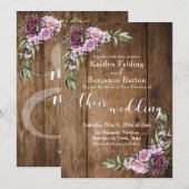 Rustikales Braunholz Pink Peonies Bouquet Wedding Einladung (Vorne/Hinten)