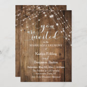 Rustikales Braunholz, weißes, helles Band Hochzeit Einladung (Vorne/Hinten)