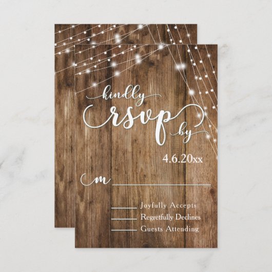 Rustikales Braunholz, Weißes UAWG RSVP Karte (Vorne/Hinten)