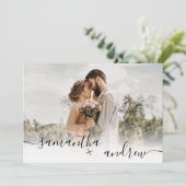 Rustikales Braunholz Winterskript 5 Fotos Hochzeit Einladung (Stehend Vorderseite)