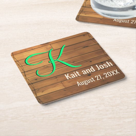 Rustikales Braunholzstall-Farm Monogramm Rechteckiger Pappuntersetzer (angewinkelt)