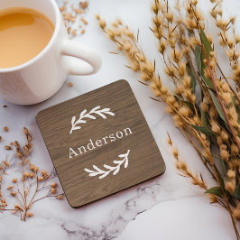 Rustikales Braunwald Laurel Nachname Monogram Getränkeuntersetzer