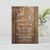 Rustikales Braunwald & Lights Just Married Event Einladung (Stehend Vorderseite)