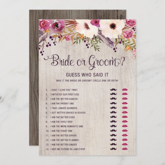 Rustikales Braut oder Bräutigam Boho Einladung (Vorne/Hinten)