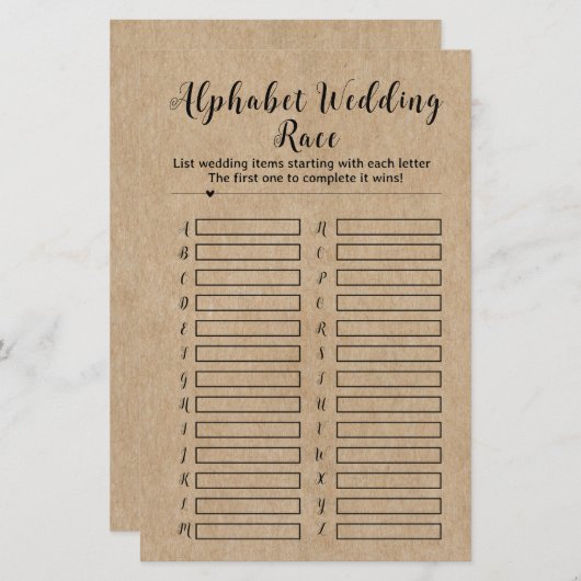 Rustikales Brautparty Alphabet Hochzeitsrennen (Vorne/Hinten)