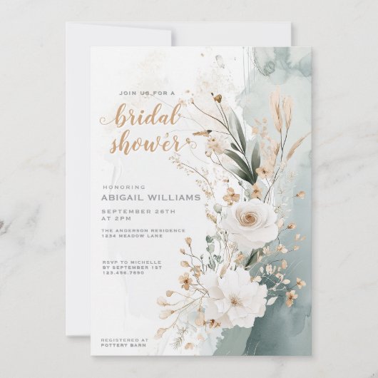 Rustikales Brautparty an der Küste Grünes Gold Einladung (Vorderseite)