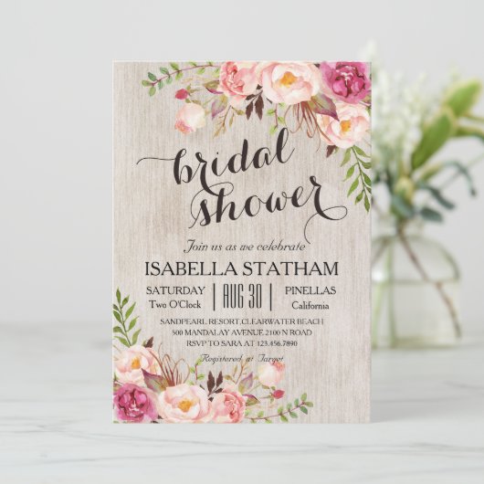 Rustikales Brautparty/Aquarellfarben bg Einladung (Stehend Vorderseite)