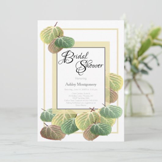 Rustikales Brautparty Aspen Bark und Blätter Einladung (Stehend Vorderseite)