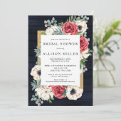 Rustikales Brautparty aus Holz, Marine Burgundy Einladung (Stehend Vorderseite)