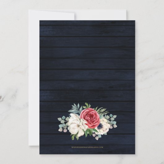 Rustikales Brautparty aus Holz, Marine Burgundy Einladung (Rückseite)