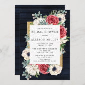 Rustikales Brautparty aus Holz, Marine Burgundy Einladung (Vorne/Hinten)