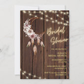 Rustikales Brautparty aus Holz mit Boho-Saitenleuc Einladung (Vorderseite)