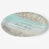 Rustikales Brautparty aus Holz mit Strandleuchten Pappteller (Schrägansicht)