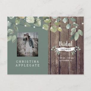 Rustikales Brautparty aus Holz und Lights Einladungspostkarte