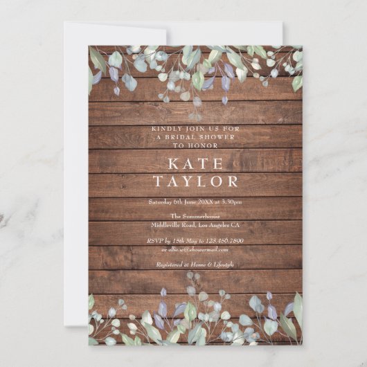 Rustikales Brautparty aus Holz und Lilac Einladung (Vorderseite)