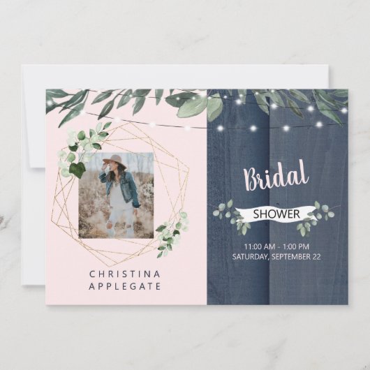 Rustikales Brautparty aus Holz und Navy-Foto Einladung (Vorderseite)