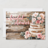 Rustikales Brautparty aus Holz und rosa Rose Einladung (Vorderseite)