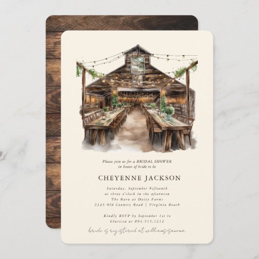 Rustikales Brautparty aus Holz und Streichelleucht Einladung (Vorne/Hinten)