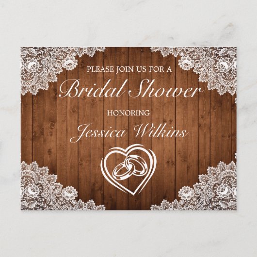 Rustikales Brautparty aus Holz und Weißspitzen Ankündigungspostkarte (Vorderseite)