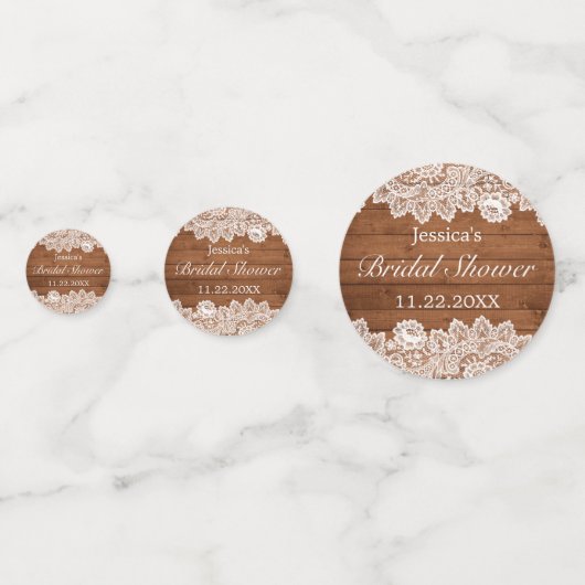 Rustikales Brautparty aus Holz und Weißspitzen Konfetti (Vorderseiten)