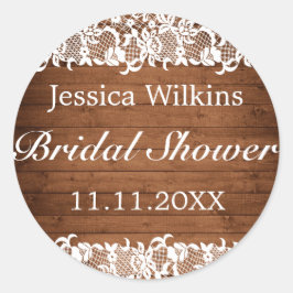 Rustikales Brautparty aus Holz und Weißspitzen Runder Aufkleber