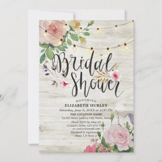 Rustikales Brautparty aus Holzflorenstreifen Einladung (Vorderseite)