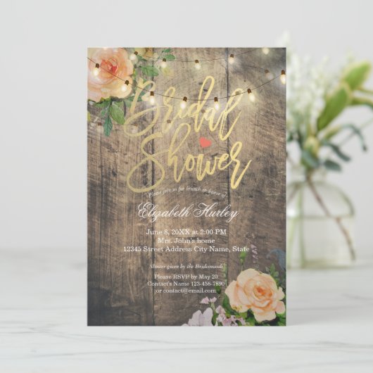 Rustikales Brautparty aus Holzflorenstreifen Einladung (Stehend Vorderseite)