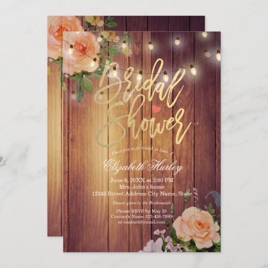 Rustikales Brautparty aus Holzflorenstreifen Einladung (Vorne/Hinten)