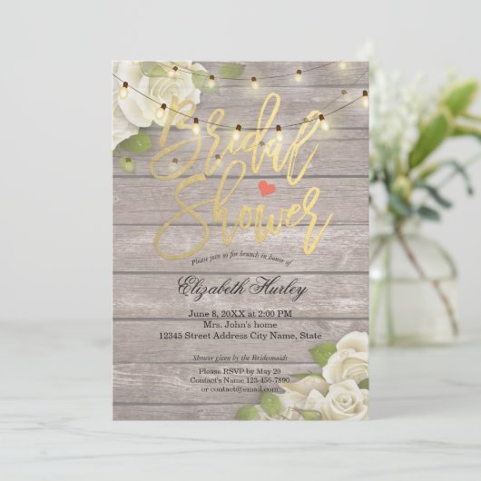 Rustikales Brautparty aus Holzflorenstreifen Einladung (Stehend Vorderseite)