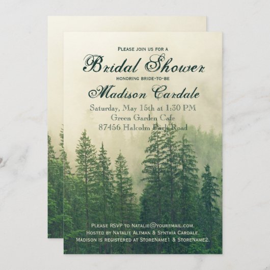 Rustikales Brautparty Bergwald Pine Trees Einladung (Vorne/Hinten)