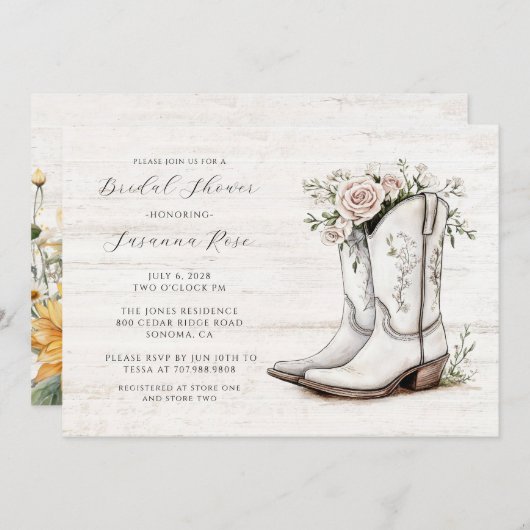 Rustikales Brautparty Blumencowgirl Stiefel Einladung (Vorne/Hinten)