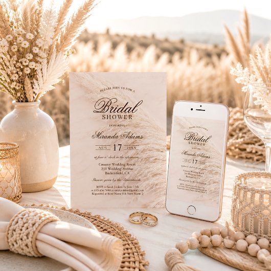 Rustikales Brautparty Boho Pampas Grass Einladung