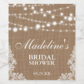 Rustikales Brautparty Burlap Lace String Lights Weinetikett (Einzelnes Label)