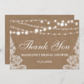 Rustikales Brautparty Burlap Lights Lace Vielen Da Dankeskarte (Vorne/Hinten)