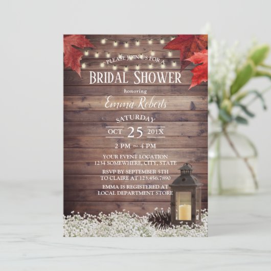 Rustikales Brautparty der Hochzeit im Herbst Einladung (Stehend Vorderseite)