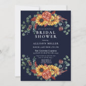 Rustikales Brautparty der Marine Burgundy Sunflowe Einladung (Vorderseite)