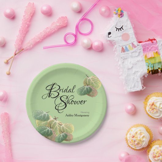 Rustikales Brautparty Fall Aspen Blätter Grün Pappteller (Party)